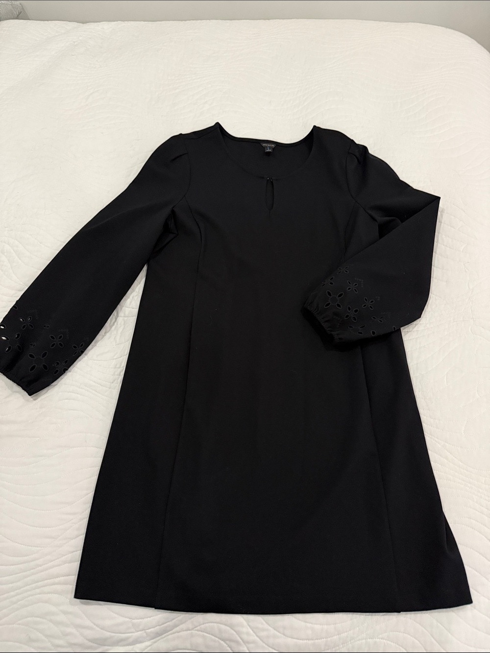 Ann Taylor Black Long Sleeve A-Line Dress with Eyelet Cuffs
